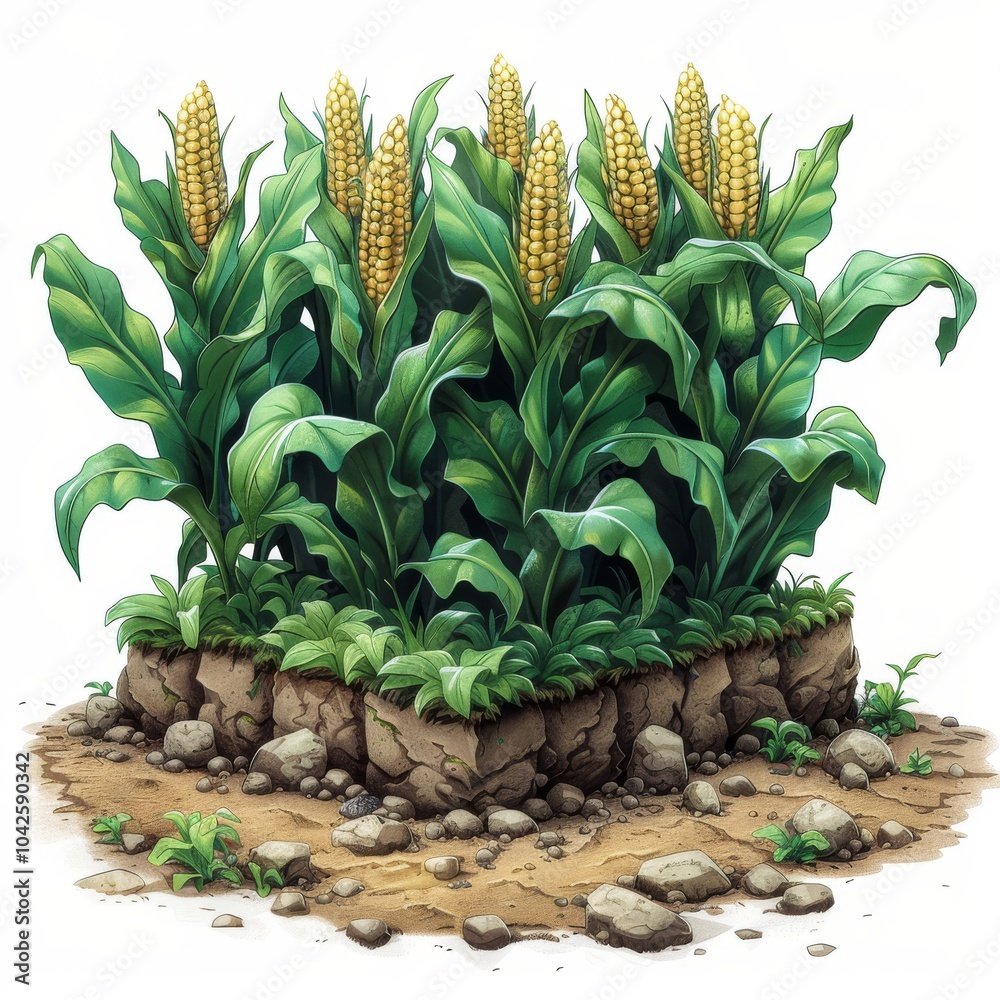 3D Isometric Cartoon Cornfield Illustration