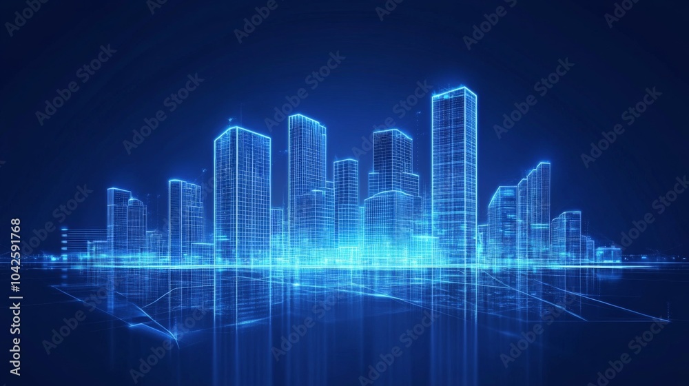 Fototapeta premium Futuristic City Skyline with Clean Lines and Bright Lighting