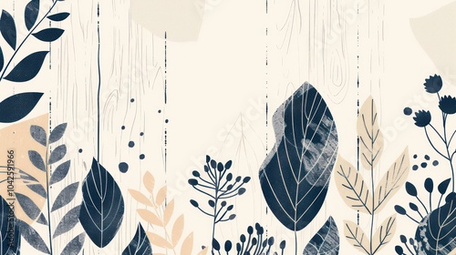 Abstract Floral Design with Blue and Beige Leaves