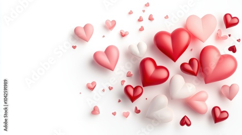 Multiple clipart hearts in different shades of red and pink, scattered across a white background.