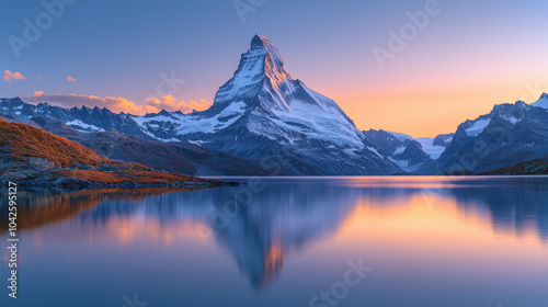 Matterhorn Mountain Reflection in Swiss Lake at Sunset