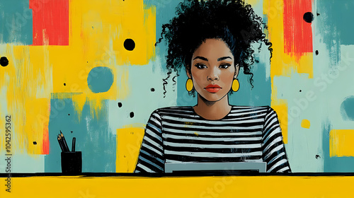 A woman with curly hair sit...