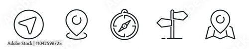 Navigation, location, map, GPS line icons