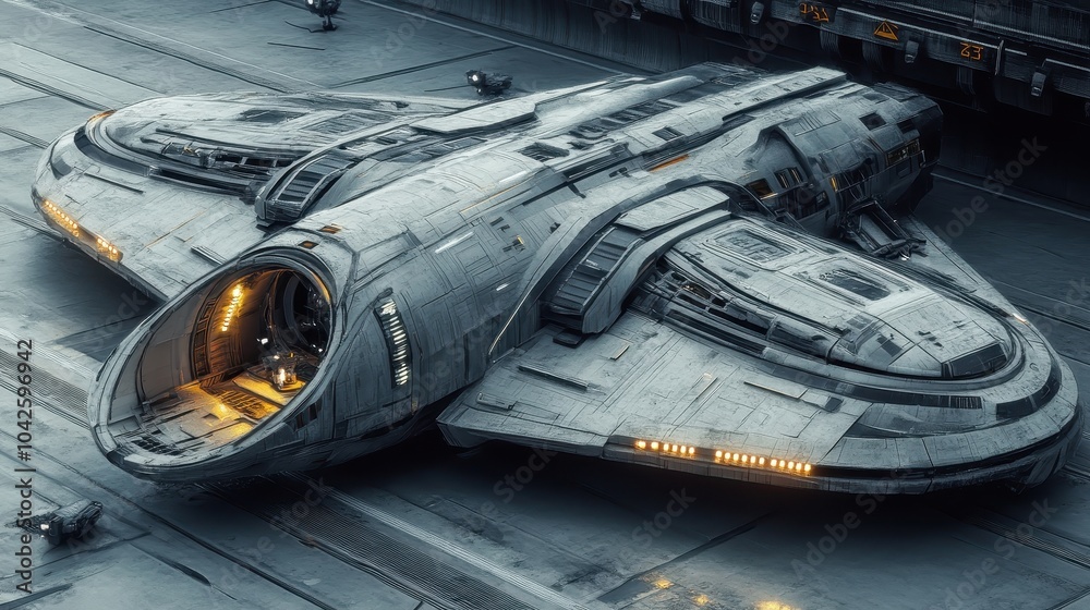 Fototapeta premium Futuristic Spaceship Constructed from Asphalt Materials