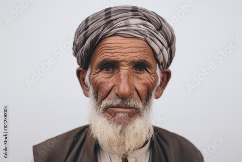 Portrait of an old Indian man with white beard and turban