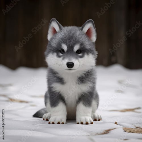 Adorable Husky Puppy Sits with Innocence