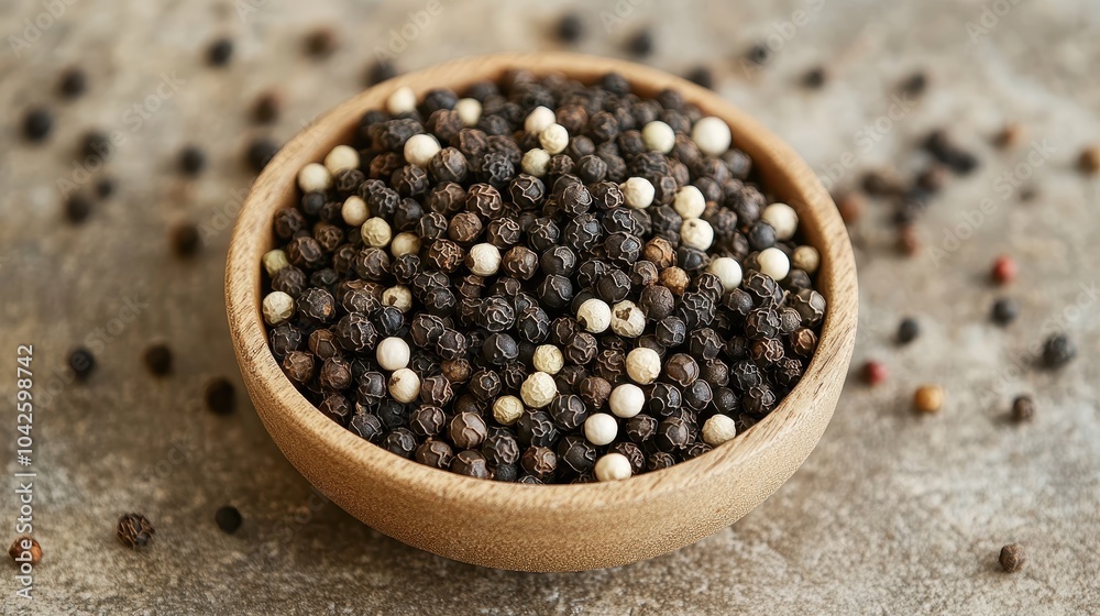 Mixed Black and White Peppercorns in a Bowl Mixed Black and White Peppercorns in a Bowl