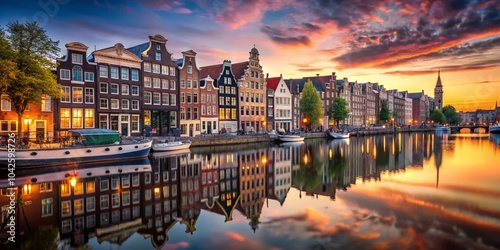 Amsterdam Skyline Timelapse - Day to Night at Canal Waterfront, Vintage Style Photography