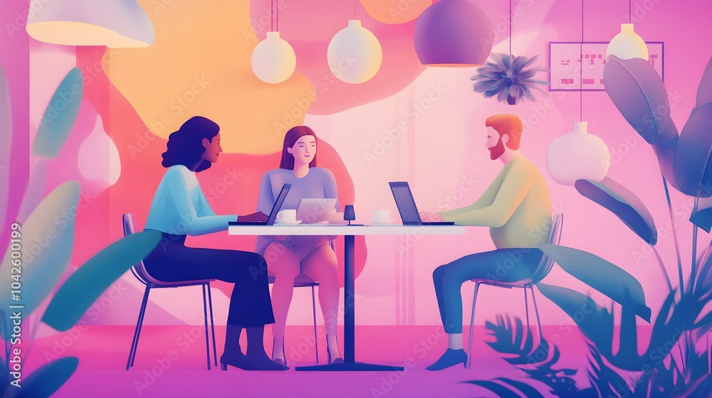 Diverse Team Meeting in Modern Office with Plants Diverse Team Meeting in Modern Office with Plants