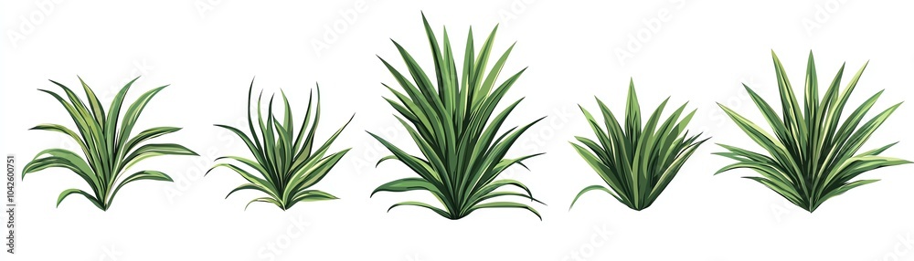 Various aloe vera plants with vibrant green leaves on a white isolated background. Various aloe vera plants with vibrant green leaves on a white isolated background.