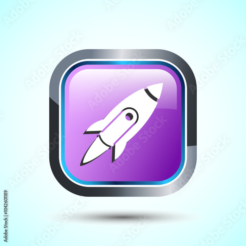 Rocket icon design illustration, Business start up symbol, Rocket launching sign, Pink Color Square Button Design