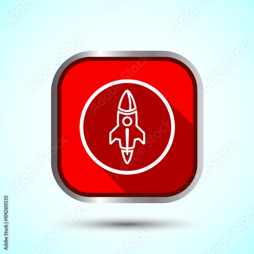 Rocket icon design illustration, Business start up symbol, Rocket launching sign, Red Shadow Button Design