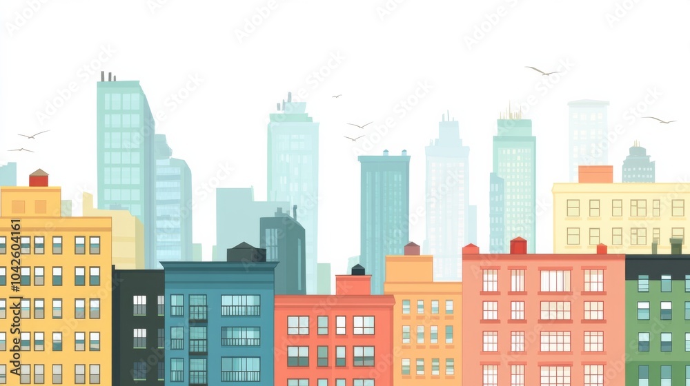 Vibrant City Skyline with Clean Lines and Inviting Atmosphere Vibrant City Skyline with Clean Lines and Inviting Atmosphere