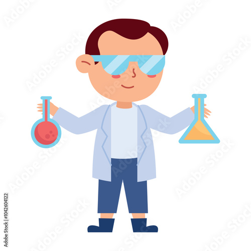 scientist boy doing experiment