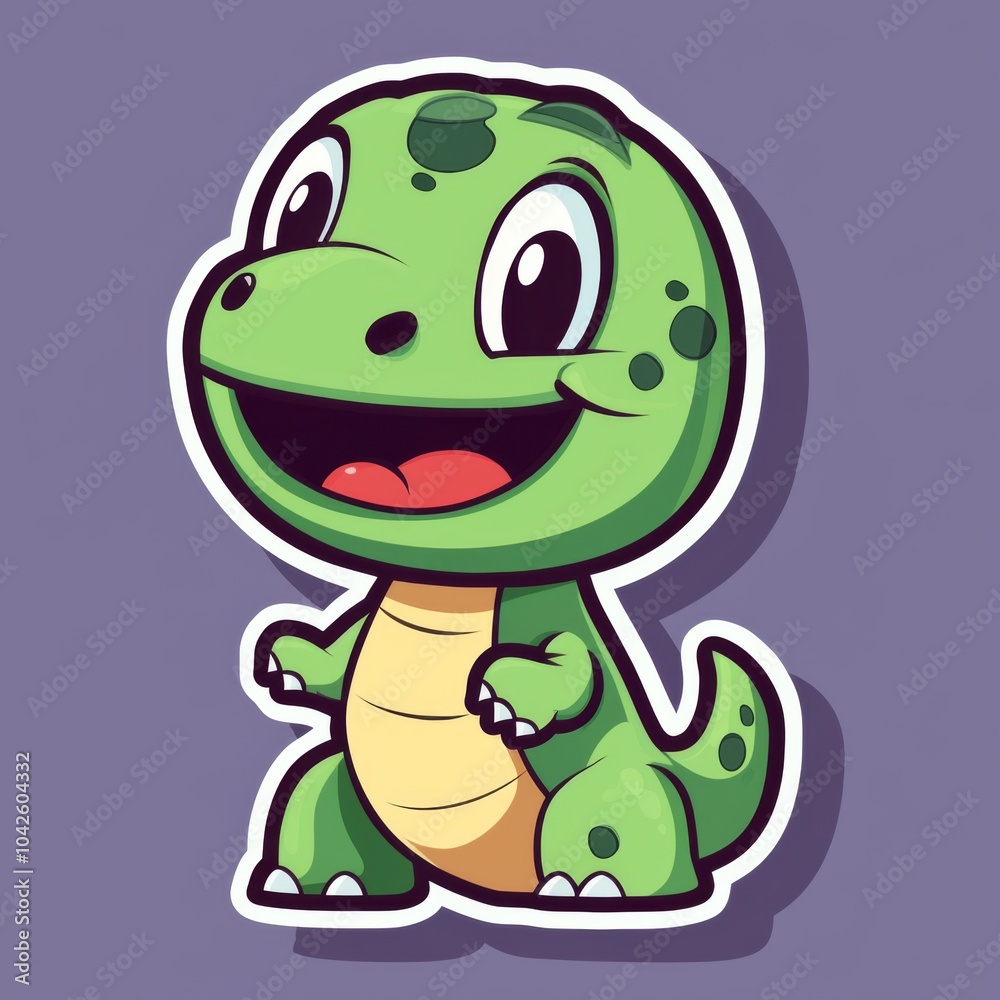 Obraz premium This adorable green dinosaur cartoon illustration is perfect for children's books, apps, games, and any project that needs a friendly and playful mascot.