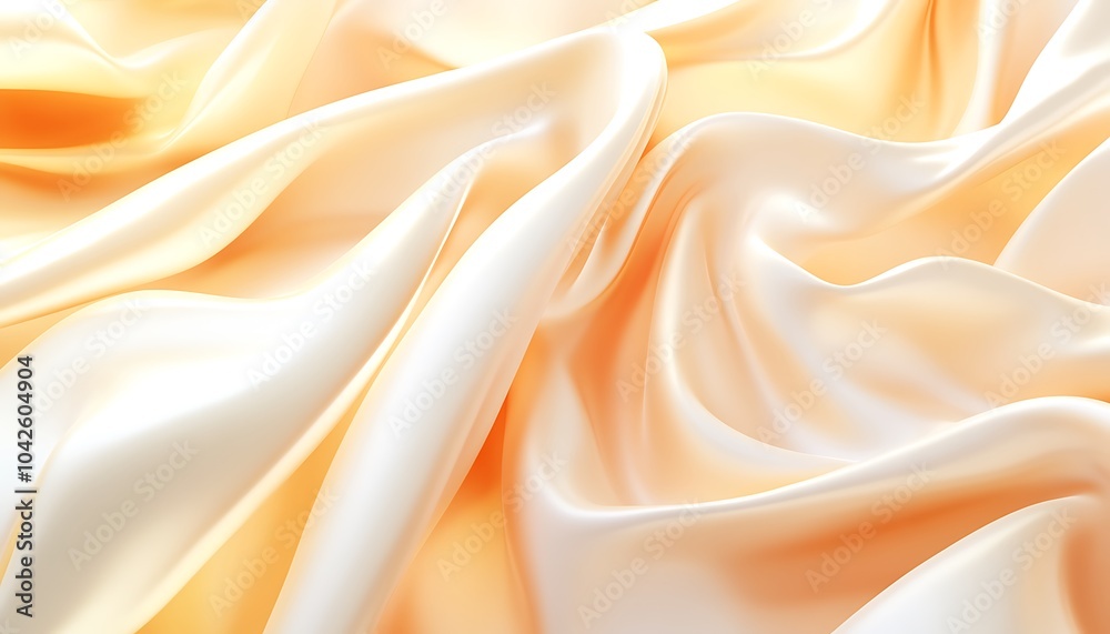 Obraz premium A close-up of flowing silk fabric in soft shades of cream and peach, showcasing luxurious texture and gentle folds.