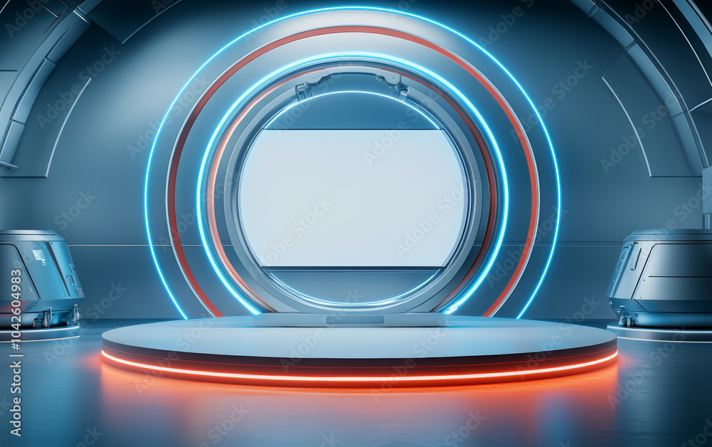 Obraz premium Future technology elements of e-commerce product display background