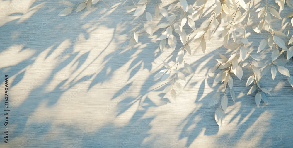 Obraz premium Soft shadows of delicate leaves cast on a light background, creating a serene atmosphere.