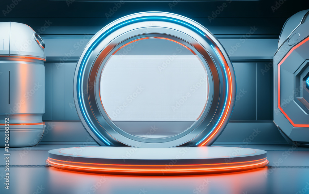 Fototapeta premium Future technology elements of e-commerce product display background