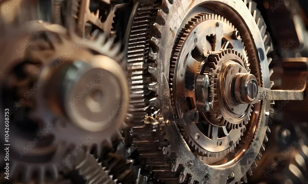 Close-up of intricate metallic gears showcasing mechanical engineering and design. Close-up of intricate metallic gears showcasing mechanical engineering and design.