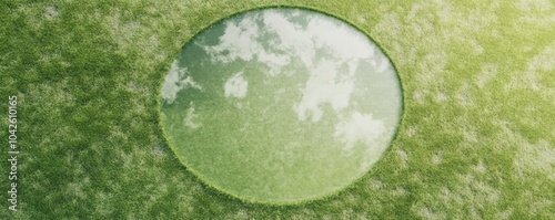 Aerial View of Empty Football Stadium Capturing Vibrant Symmetry and Expansive Green Space photo