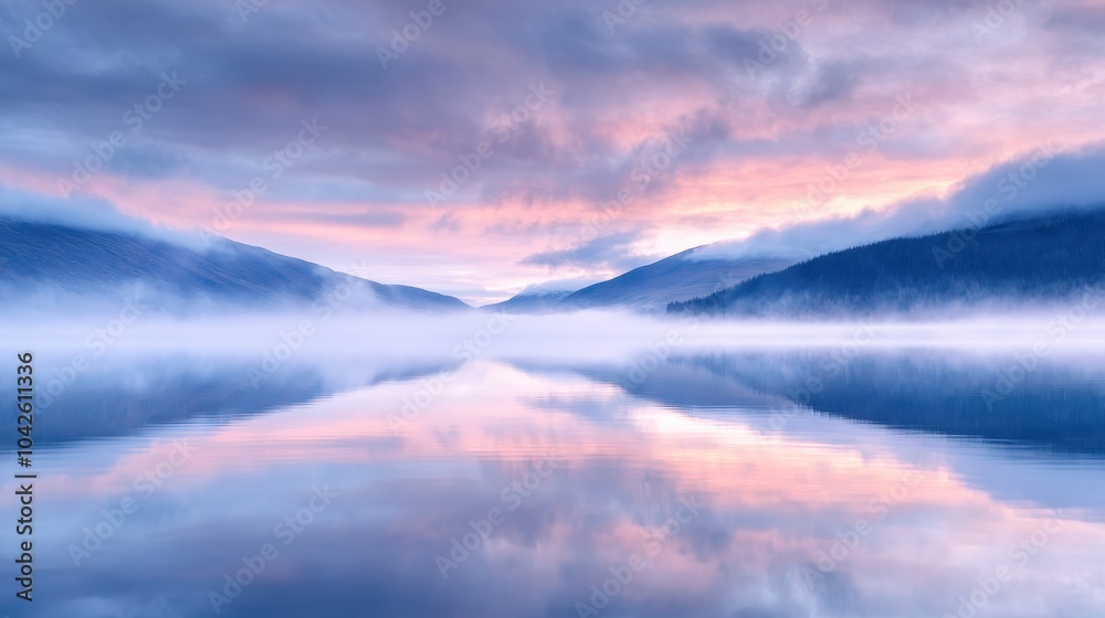 Obraz premium Serene Twilight over Calm Lake and Clouds