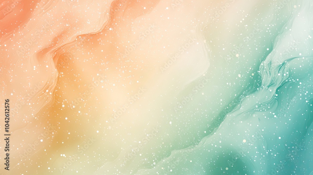 Fototapeta premium Abstract galaxy design featuring subtle curves and soft pastel gradients in shades of mint green, peach, and lavender for a tranquil aesthetic.
