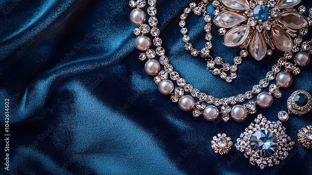 Elegant Jewelry Flat Lay with Pearls and Gems Elegant Jewelry Flat Lay with Pearls and Gems