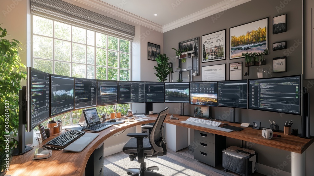 illustration of an office with many screens illustration of an office with many screens