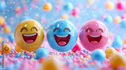 A colourful 3D banner background with emoji symbols, celebrating World Emoji Day, suitable for social media and digital communication events photo