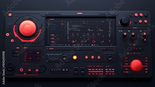 Futuristic Control Panel with Red Lights and Digital Display