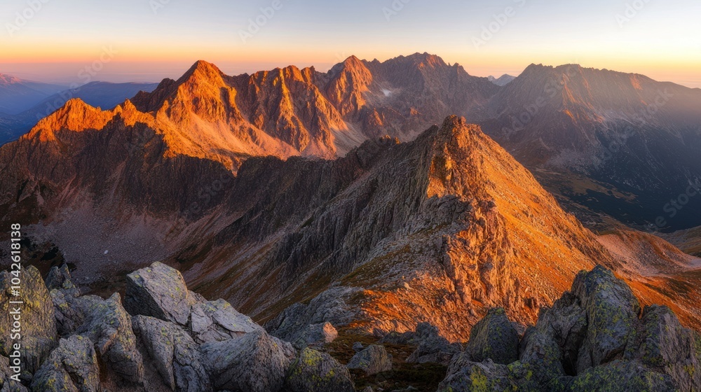 Obraz premium Majestic Mountain Range at Sunset