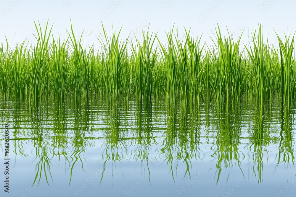 Green Grass Reflection in Still Water - Nature Photography