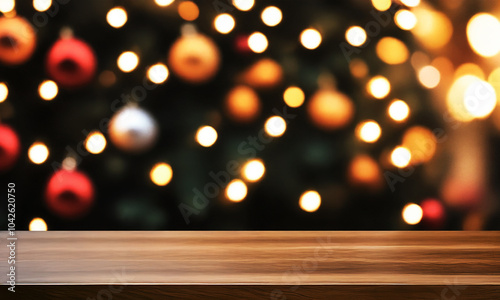 PRODUCT BACKGROUND WITH OUTFOCUSED WARM CHRISTMAS CAFE BEHIND photo