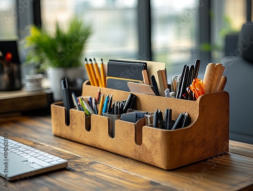 In a busy office environment, our products stand out, and the office supplies are neatly arranged in two-layer paper boxes, highlighting the beauty of the paperboard material.