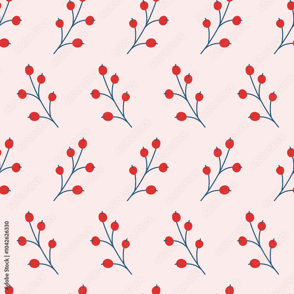 Seamless pattern of stylized twigs with berries. Seamless pattern of stylized twigs with berries.