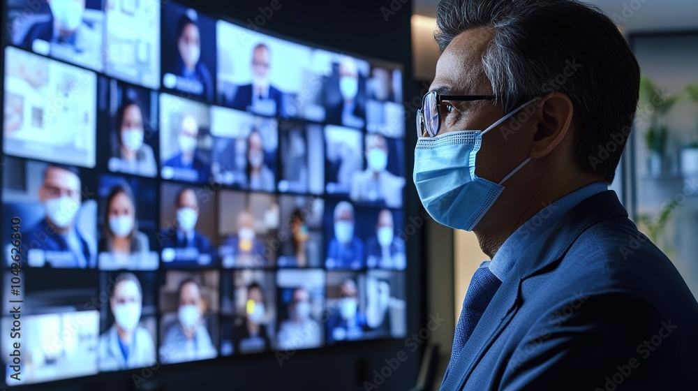 Virtual meetings discussing recovery plans after a pandemic. Virtual meetings discussing recovery plans after a pandemic.