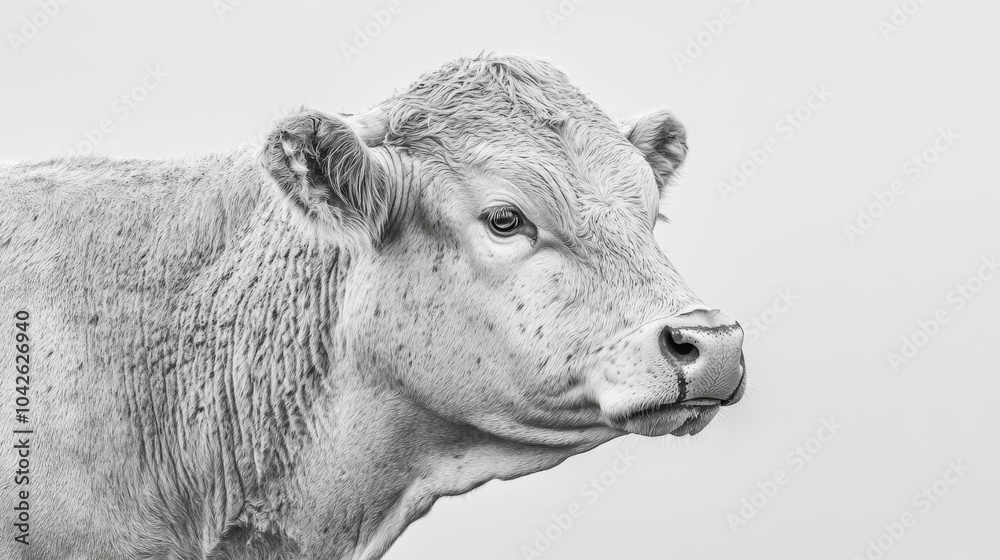 Fototapeta premium Close up Black and White Portrait of a Cow with a Soft Gaze