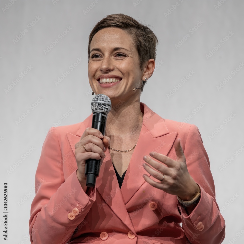 Confident business woman in suit with arms crossed against a clean white background Confident business woman in suit with arms crossed against a clean white background