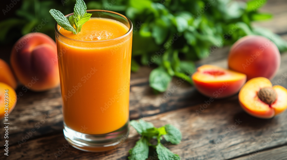Fresh fruit juice on the wooden table Fresh fruit juice on the wooden table