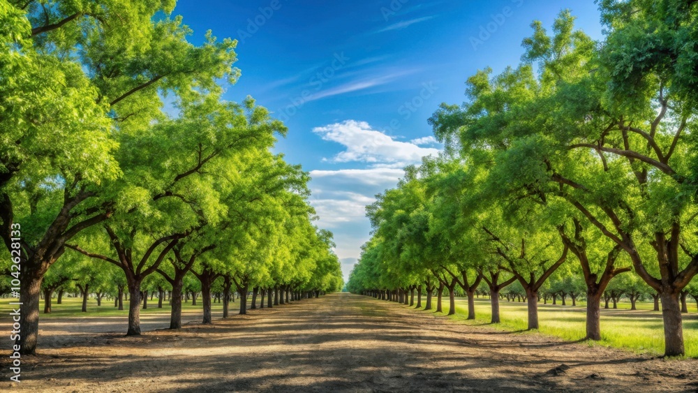 Pecan tree orchard farm on a beautiful day, Pecan trees, orchard, farm, agriculture, rural, landscape, sunny, sky, harvest, nature Pecan tree orchard farm on a beautiful day, Pecan trees, orchard, farm, agriculture, rural, landscape, sunny, sky, harvest, nature
