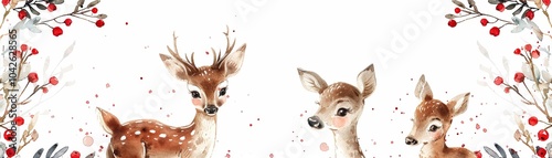 Deer berries cute watercolor ai