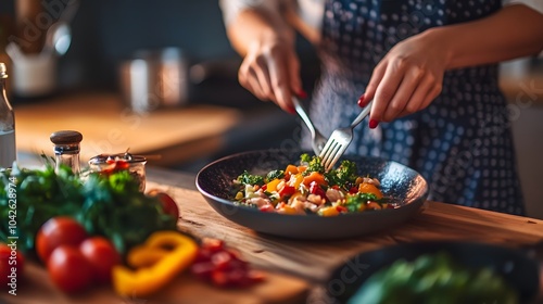 woman is preparing proper meal. 
