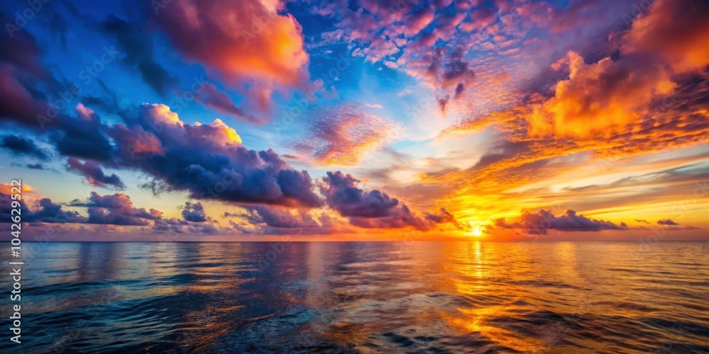 Sunset over the sea with colorful clouds in the sky , nature, landscape, beautiful, light Sunset over the sea with colorful clouds in the sky , nature, landscape, beautiful, light