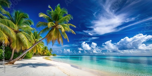 Beautiful beach with palm trees, white sand, and crystal clear blue water, beach, landscape, tropical, palm trees, ocean