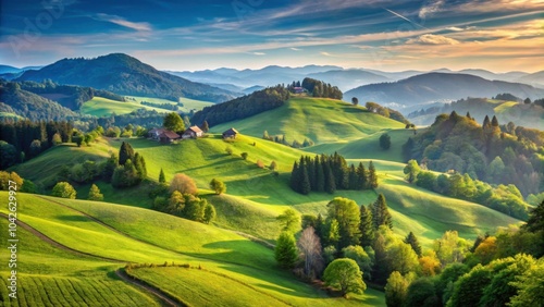 Scenic view of rolling hills and lush greenery in Slovenia , landscape, hill, Slovenia, nature, countryside, panorama, lush