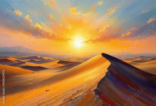 Sandy desert at sunset time
