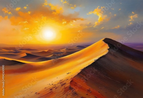 Sandy desert at sunset time
