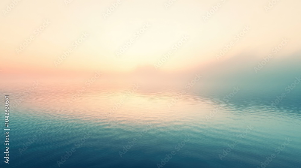 Calm Water Surface with Softly Lit Foggy Sky at Sunrise Calm Water Surface with Softly Lit Foggy Sky at Sunrise