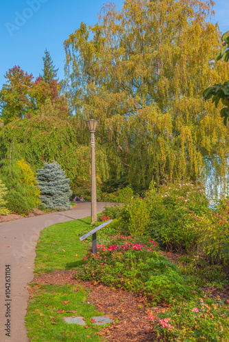 Seasonal changes in a garden Pittock mansion Portland Oregon. photo